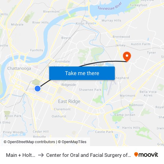 Main + Holtzclaw to Center for Oral and Facial Surgery of Chattanooga map