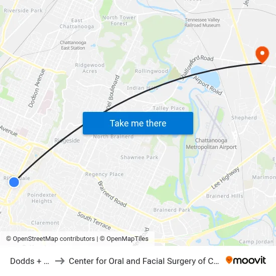 Dodds + 16th to Center for Oral and Facial Surgery of Chattanooga map