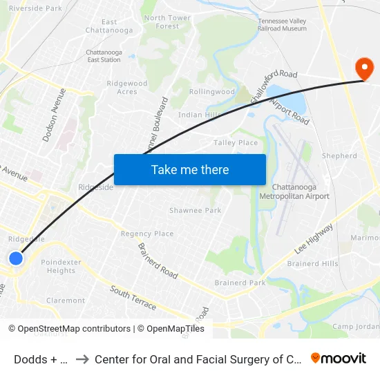 Dodds + 19th to Center for Oral and Facial Surgery of Chattanooga map