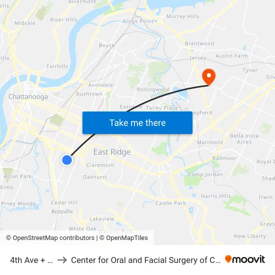 4th Ave + 27th to Center for Oral and Facial Surgery of Chattanooga map