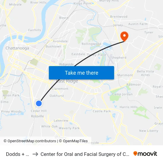 Dodds + 41st to Center for Oral and Facial Surgery of Chattanooga map