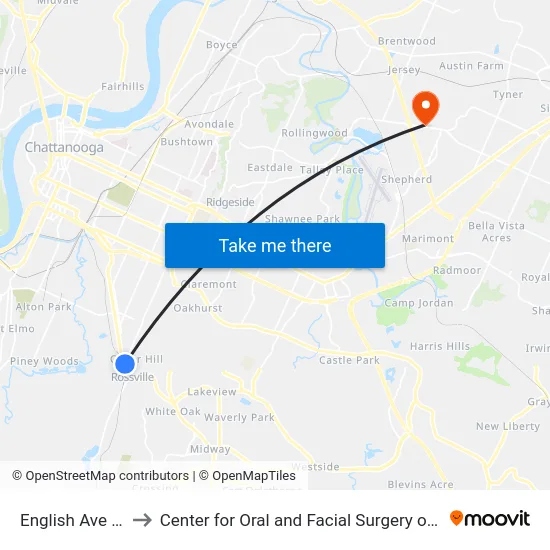 English Ave + 49th to Center for Oral and Facial Surgery of Chattanooga map