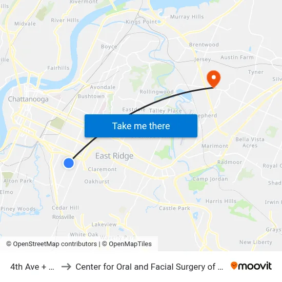 4th Ave + Foust to Center for Oral and Facial Surgery of Chattanooga map