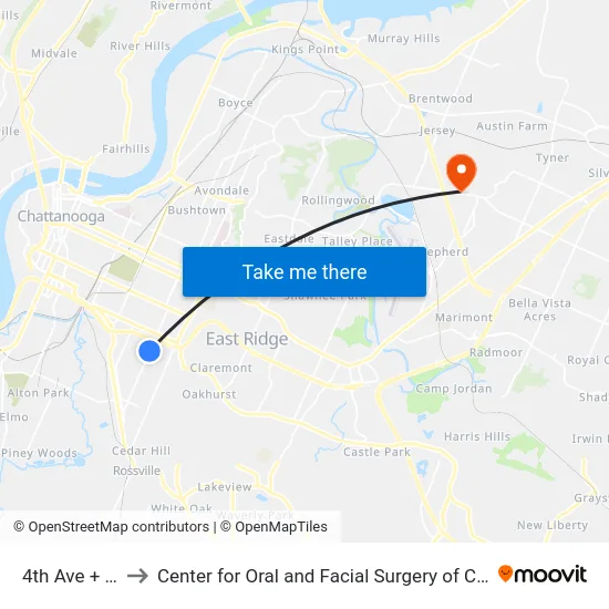 4th Ave + 26th to Center for Oral and Facial Surgery of Chattanooga map