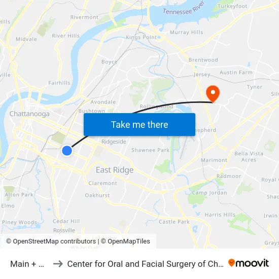 Main + Holly to Center for Oral and Facial Surgery of Chattanooga map
