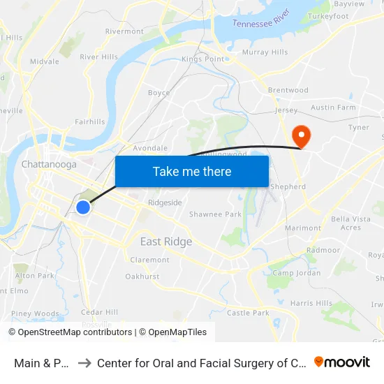 Main & Polk-1 to Center for Oral and Facial Surgery of Chattanooga map