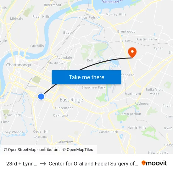 23rd + Lynnbrook to Center for Oral and Facial Surgery of Chattanooga map