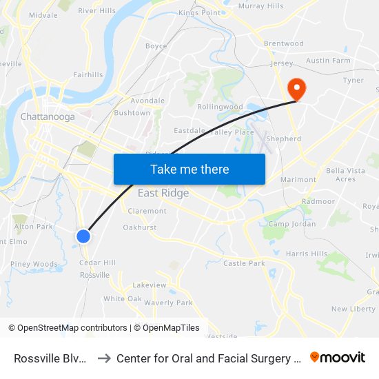 Rossville Blvd + 39th to Center for Oral and Facial Surgery of Chattanooga map