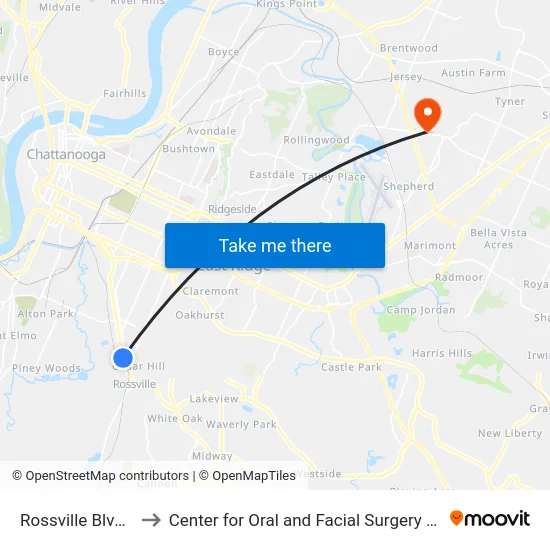 Rossville Blvd + 46th to Center for Oral and Facial Surgery of Chattanooga map