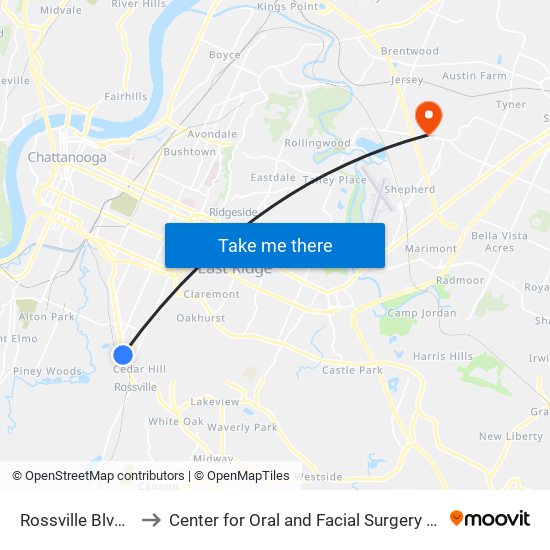 Rossville Blvd + 44th to Center for Oral and Facial Surgery of Chattanooga map