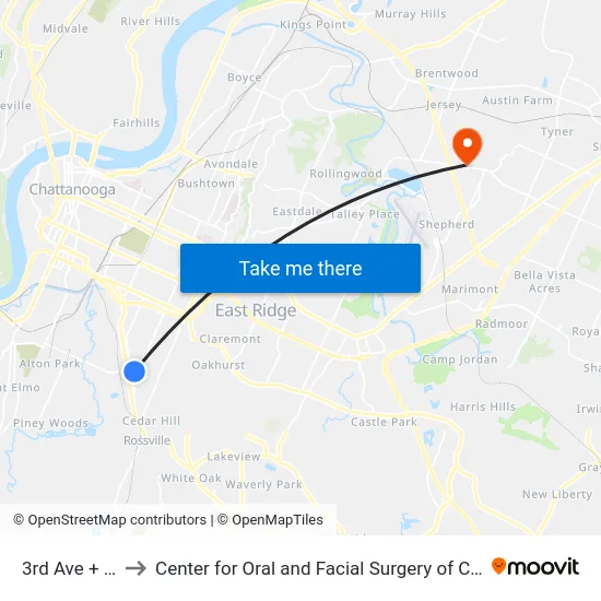 3rd Ave + 37th to Center for Oral and Facial Surgery of Chattanooga map