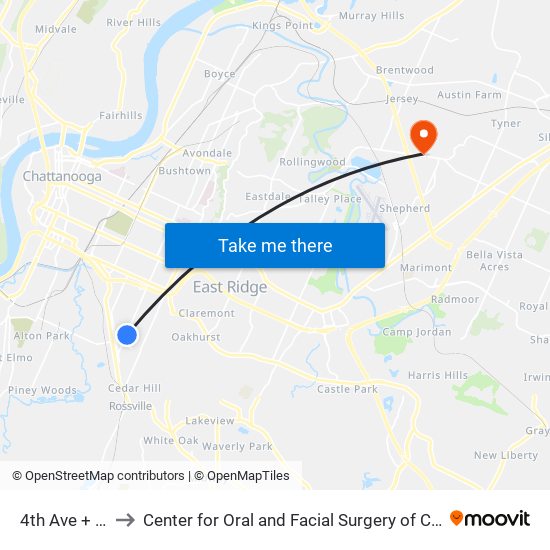 4th Ave + 35th to Center for Oral and Facial Surgery of Chattanooga map