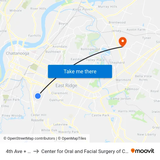 4th Ave + 32rd to Center for Oral and Facial Surgery of Chattanooga map