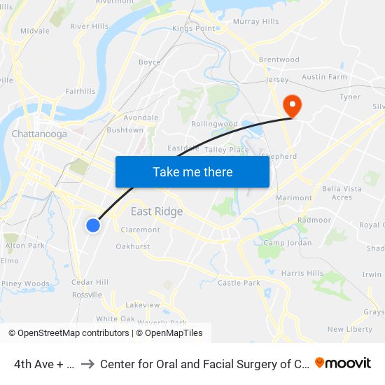 4th Ave + 28th to Center for Oral and Facial Surgery of Chattanooga map