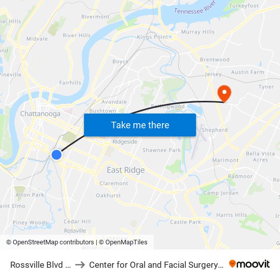 Rossville Blvd + Dorris to Center for Oral and Facial Surgery of Chattanooga map