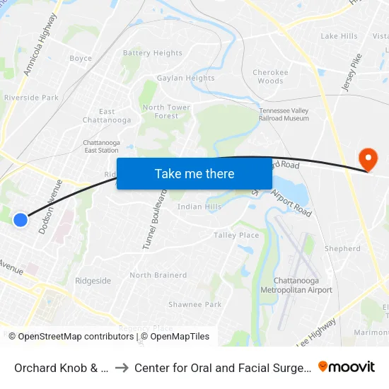 Orchard Knob & Jackson-0 to Center for Oral and Facial Surgery of Chattanooga map