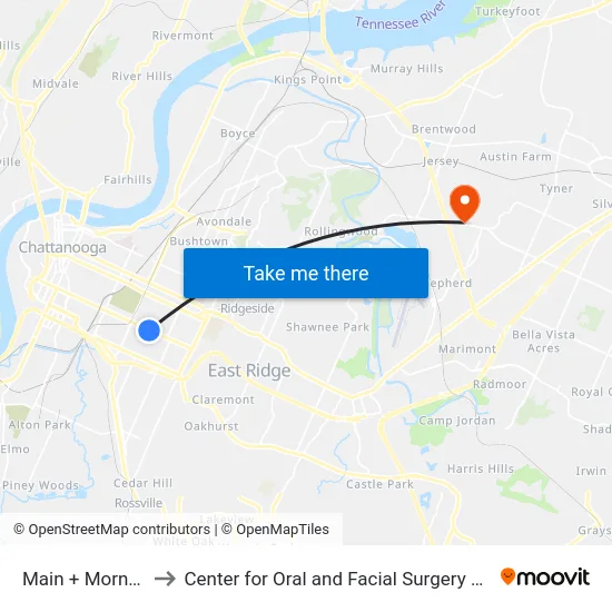 Main + Morningside to Center for Oral and Facial Surgery of Chattanooga map