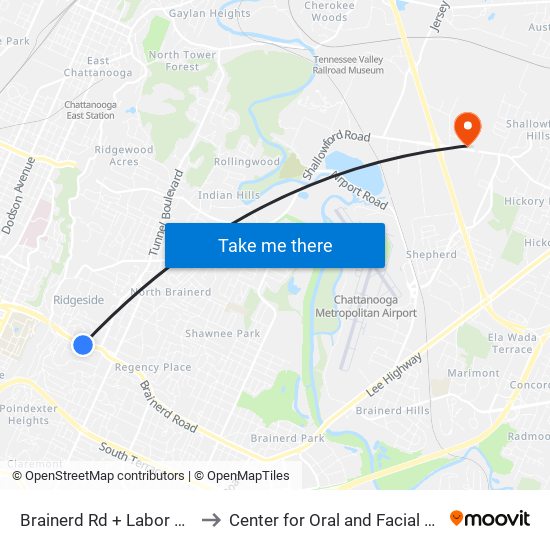 Brainerd Rd + Labor Ready Temp Agency to Center for Oral and Facial Surgery of Chattanooga map