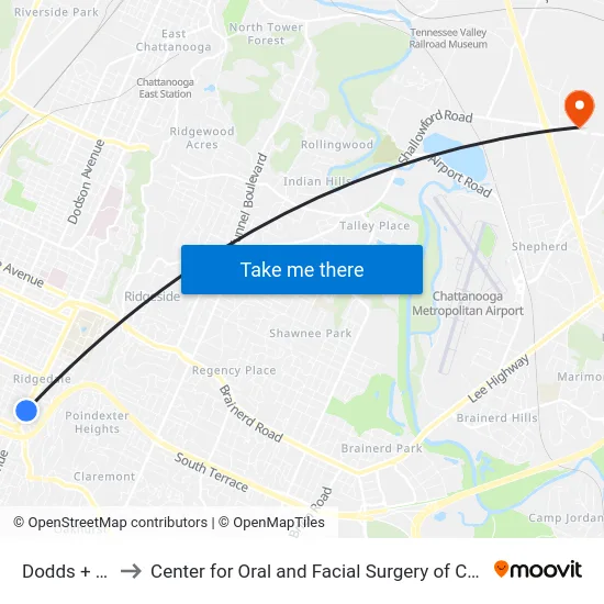 Dodds + 19th to Center for Oral and Facial Surgery of Chattanooga map