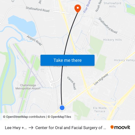 Lee Hwy + Vfw to Center for Oral and Facial Surgery of Chattanooga map