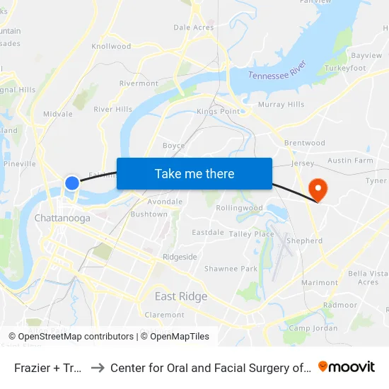 Frazier + Tremont to Center for Oral and Facial Surgery of Chattanooga map