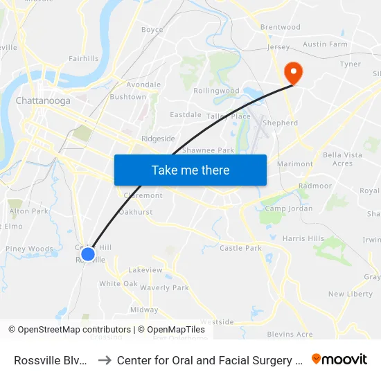 Rossville Blvd + 50th to Center for Oral and Facial Surgery of Chattanooga map