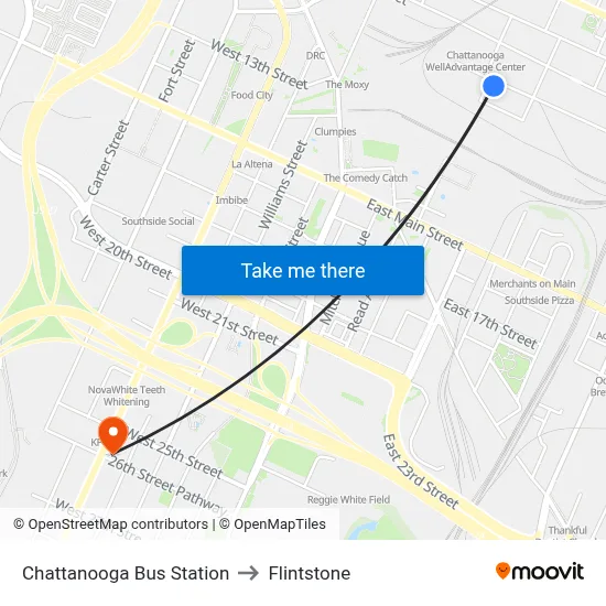Chattanooga Bus Station to Flintstone map
