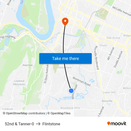 52nd & Tanner-0 to Flintstone map