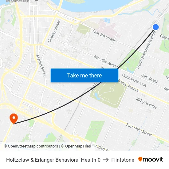 Holtzclaw & Erlanger Behavioral Health-0 to Flintstone map