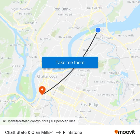 Chatt State & Olan Mills-1 to Flintstone map