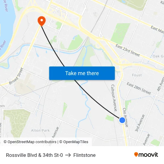 Rossville Blvd & 34th St-0 to Flintstone map