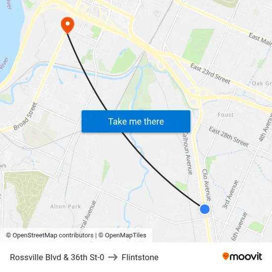 Rossville Blvd & 36th St-0 to Flintstone map