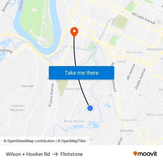 Wilson + Hooker Rd to Flintstone map