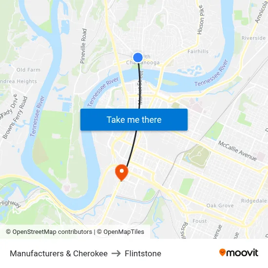 Manufacturers & Cherokee to Flintstone map