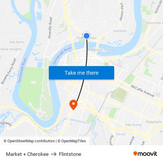 Market + Cherokee to Flintstone map