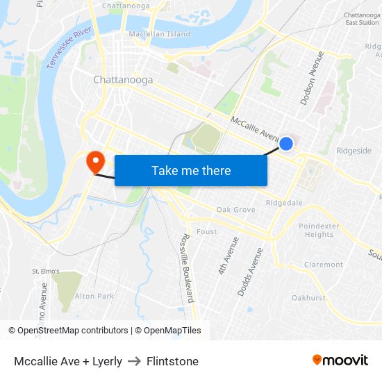 Mccallie Ave + Lyerly to Flintstone map