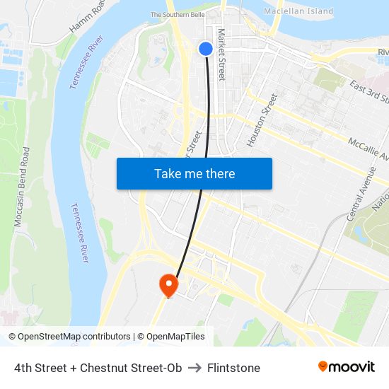 4th Street + Chestnut Street-Ob to Flintstone map