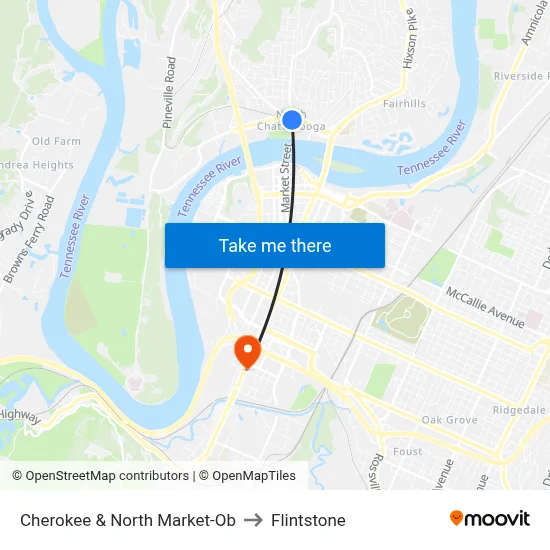 Cherokee & North Market-Ob to Flintstone map