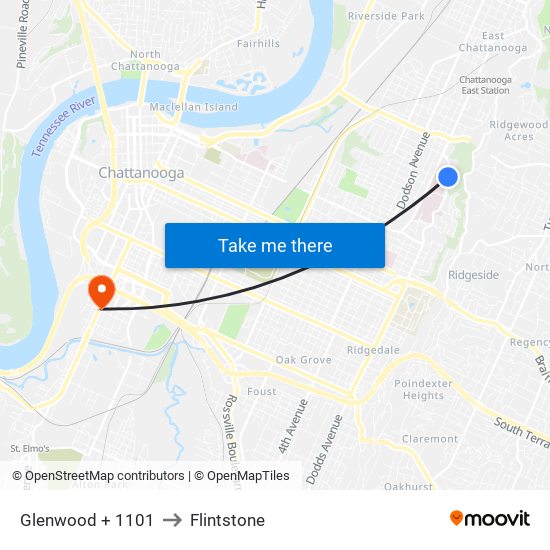 Glenwood + 1101 to Flintstone map