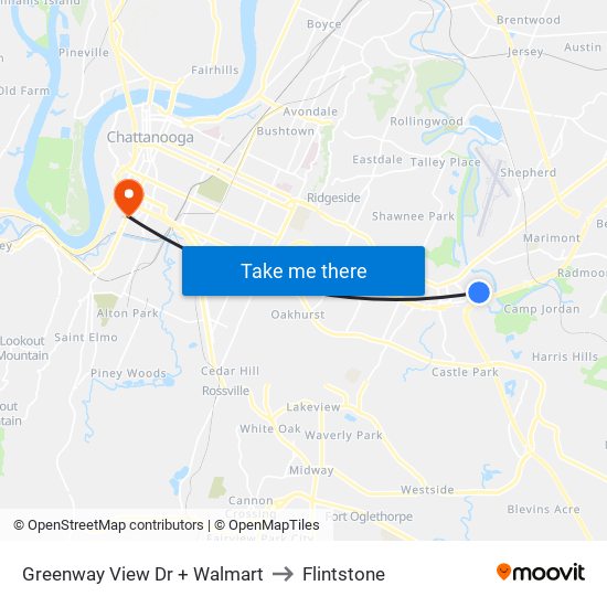 Greenway View Dr + Walmart to Flintstone map