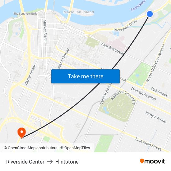 Riverside Center to Flintstone map