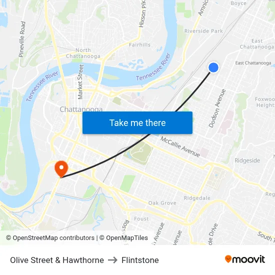 Olive Street & Hawthorne to Flintstone map