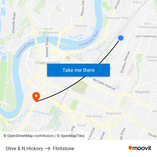 Olive & N.Hickory to Flintstone map