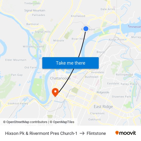Hixson Pk & Rivermont Pres Church-1 to Flintstone map