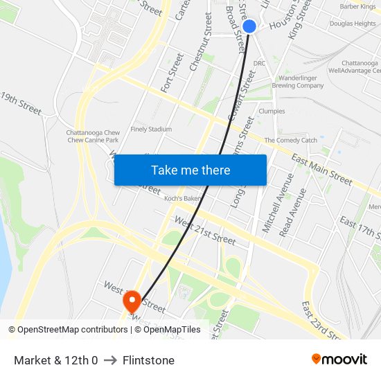 Market & 12th 0 to Flintstone map