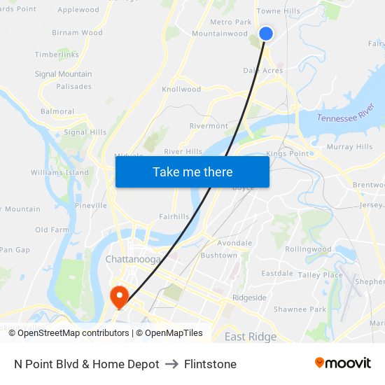 N Point Blvd & Home Depot to Flintstone map