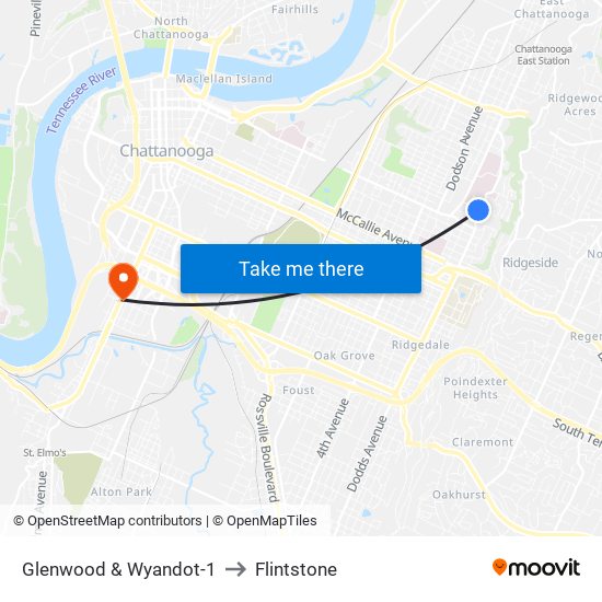 Glenwood & Wyandot-1 to Flintstone map