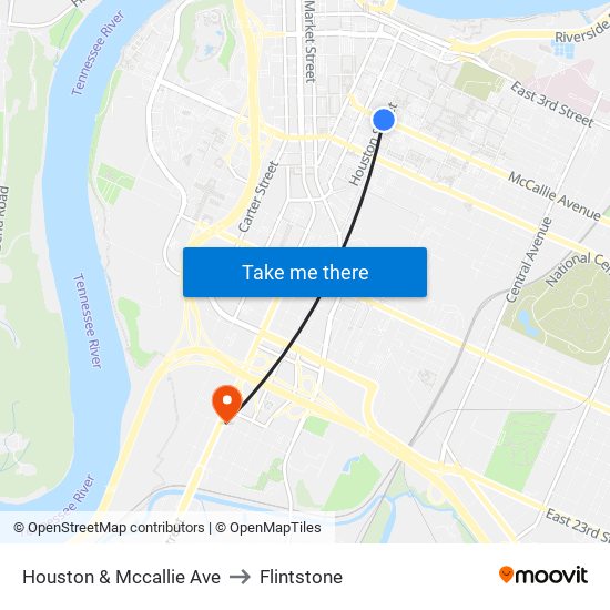 Houston & Mccallie Ave to Flintstone map