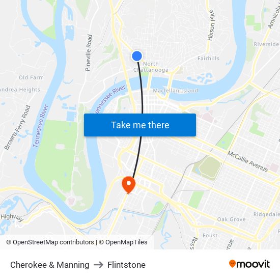 Cherokee & Manning to Flintstone map