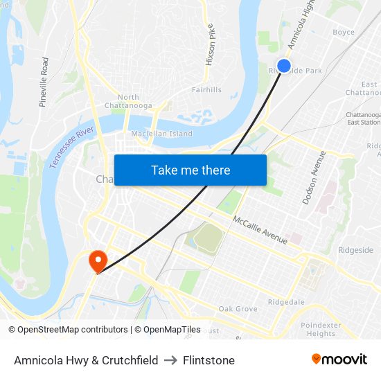 Amnicola Hwy & Crutchfield to Flintstone map